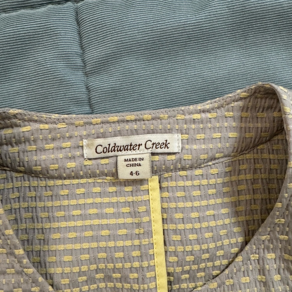 Coldwater Creek Gray Blouse with Yellow Dots